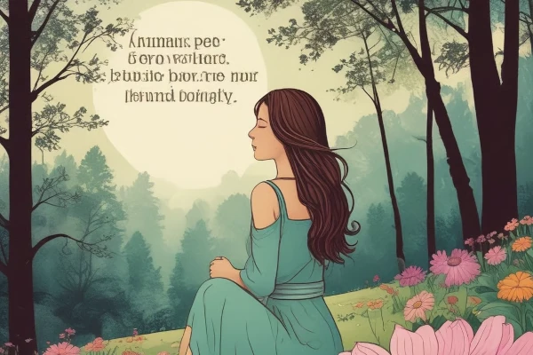 Gefühl - Ein Frau sitzt auf einer Wiese im Wald