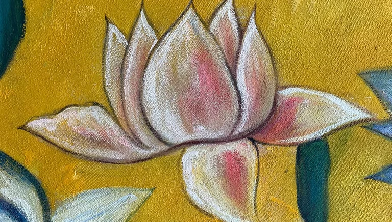 10-Minuten: Rose auf Leinwand mit gelben Hintergrund